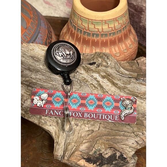 WESTERN Nickel BUFFALO SOUTHWEST BADGE HOLDER NURSE TEACHER KEY CARD ID Men Wome - Picture 5 of 5